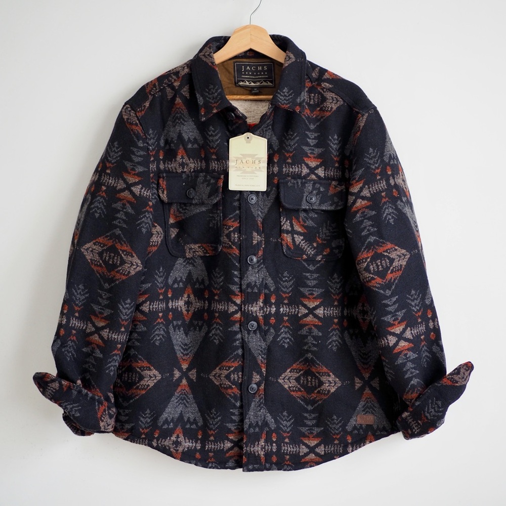 Jachs sherpa lined wool blend multicolor aztec shirt jacket new
